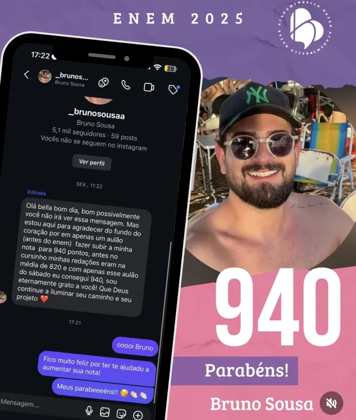 Print de mensagem: Bruno Sousa, de 820 para 940 com um aulão