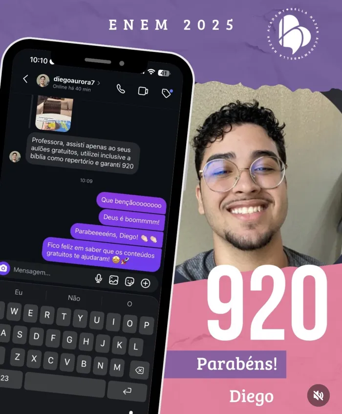 Print de mensagem: Diego, 920 só com os aulões gratuitos