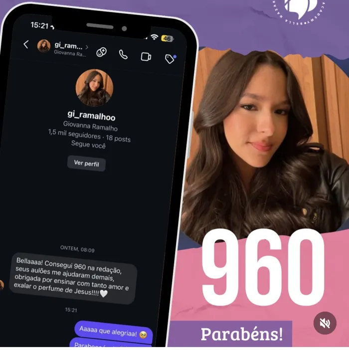 Print de mensagem: Giovanna Ramalho, 960 com os aulões